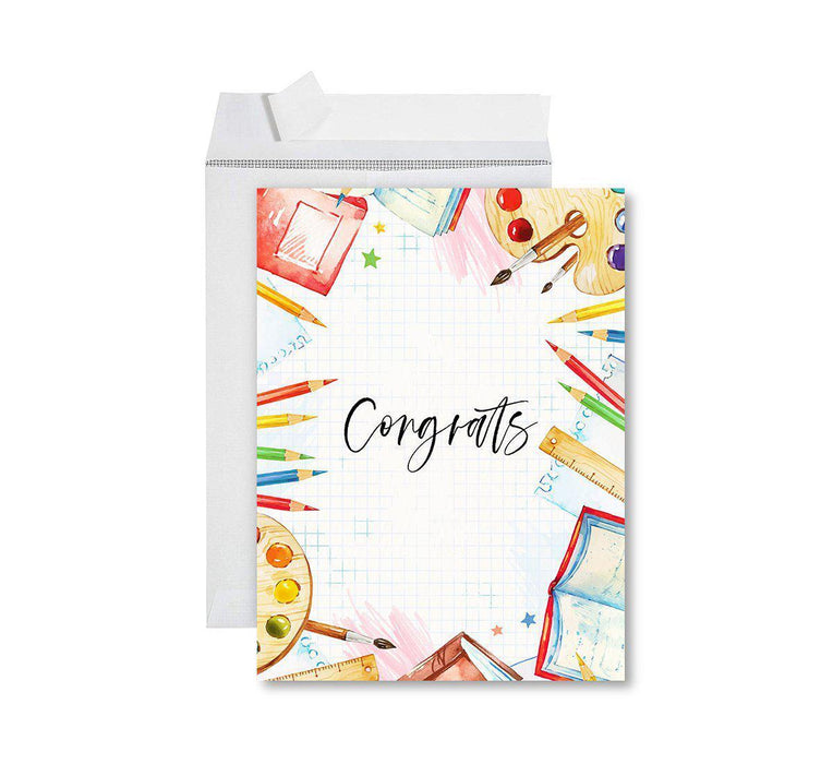 Funny Congratulations Jumbo Card With Envelope, Graduation Greeting Card for Grad Student-Set of 1-Andaz Press-Congrats School Supplies Design-