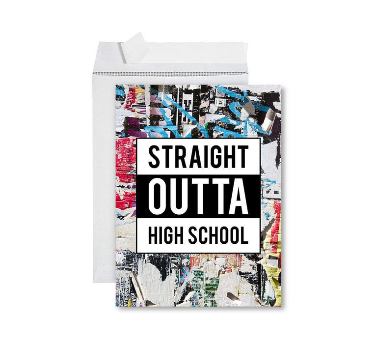 Funny Congratulations Jumbo Card With Envelope, Graduation Greeting Card for Grad Student-Set of 1-Andaz Press-Straight Outta High School-