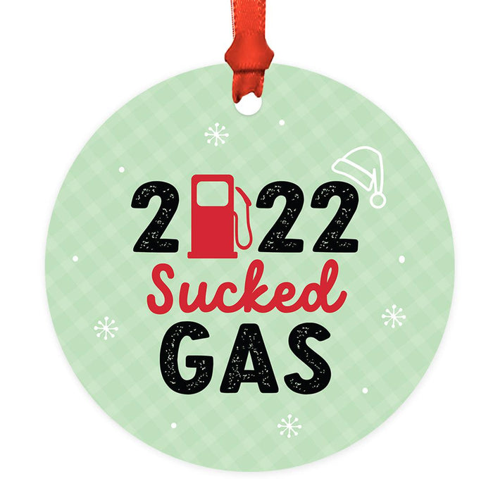 Funny Gas Round Metal Christmas Tree Ornament 2022, White Elephant Ideas-Set of 1-Andaz Press-2022 Sucked Gas-