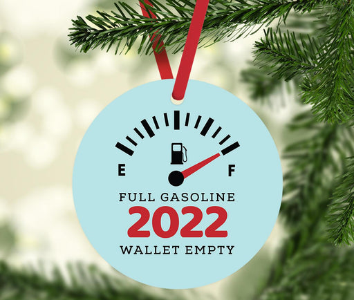 Funny Gas Round Metal Christmas Tree Ornament 2022, White Elephant Ideas-Set of 1-Andaz Press-Full Gasoline Wallet Empty-