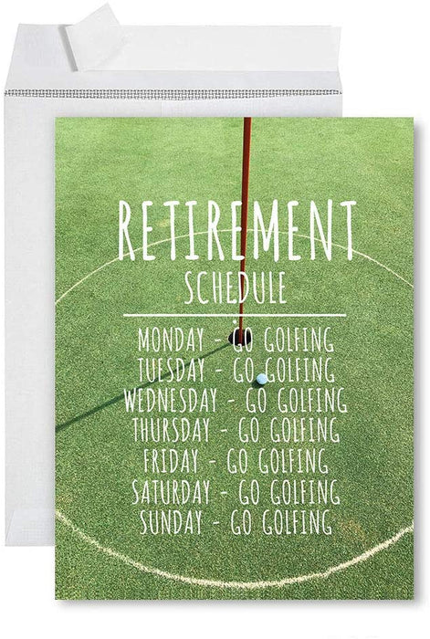 Funny Golf Jumbo Retirement Greeting Card With Envelope-Set of 1-Andaz Press-Retirement Schedule Go Golfing-