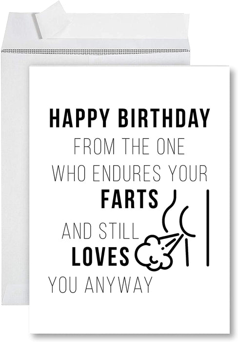 Funny Jumbo Birthday Card With Envelope, Greeting Card-Set of 1-Andaz Press-From The One Who Endures Your Farts-