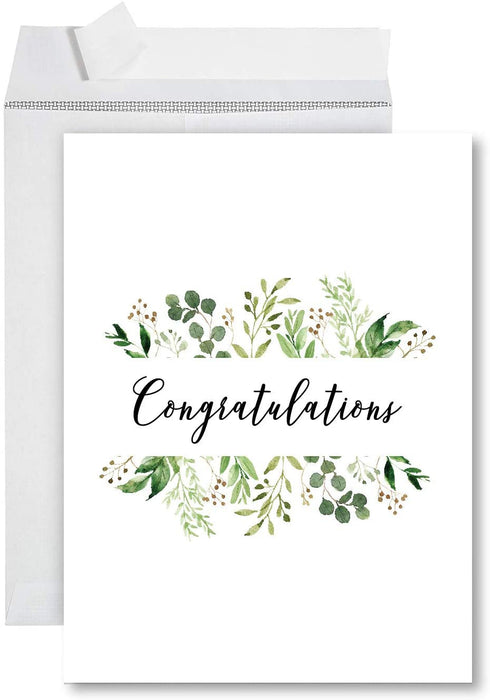 Funny Jumbo Graduation Card With Envelope, Greeting Card-Set of 1-Andaz Press-Congratualtions Greenery Foilage-