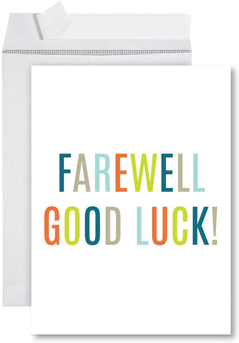 Funny Jumbo New Job Card With Envelope, Farewell Retirement Office-Set of 1-Andaz Press-Colorful Farewell Good Luck!-