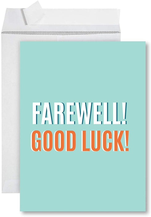 Funny Jumbo New Job Card With Envelope, Farewell Retirement Office-Set of 1-Andaz Press-Farewell Good Luck! Diamond Blue-