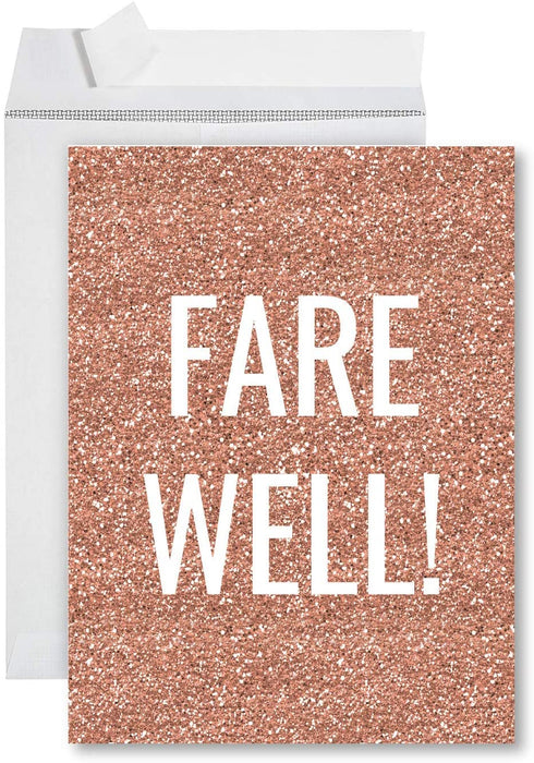 Funny Jumbo New Job Card With Envelope, Farewell Retirement Office-Set of 1-Andaz Press-Farewell Rose Gold Glitter-