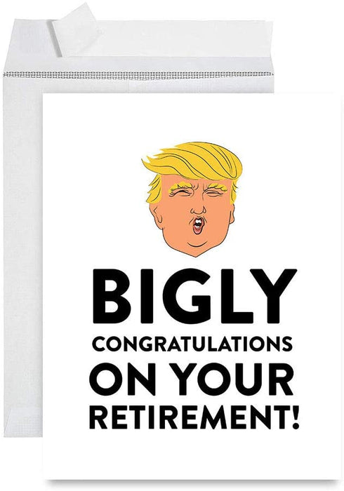 Funny Jumbo Retirement Card With Envelope, Greeting Card, For Coworker or Boss-Set of 1-Andaz Press-Trump Bigly Congratulations On Your Retirement-