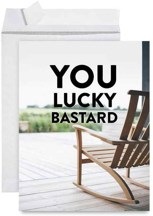 Funny Jumbo Retirement Card With Envelope, Greeting Card, For Coworker or Boss-Set of 1-Andaz Press-You Lucky Bastard-