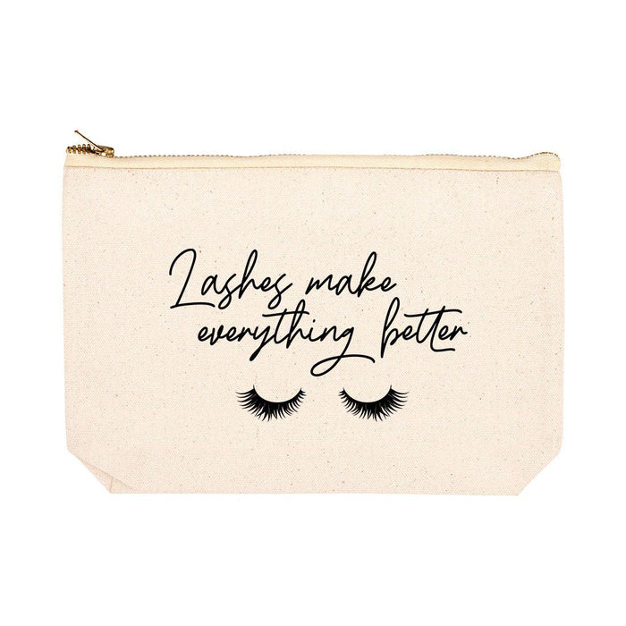 Funny Makeup Bag Canvas Cosmetic Bag with Zipper Makeup Pouch Design 1-Set of 1-Andaz Press-Lashes Make Everything Better-