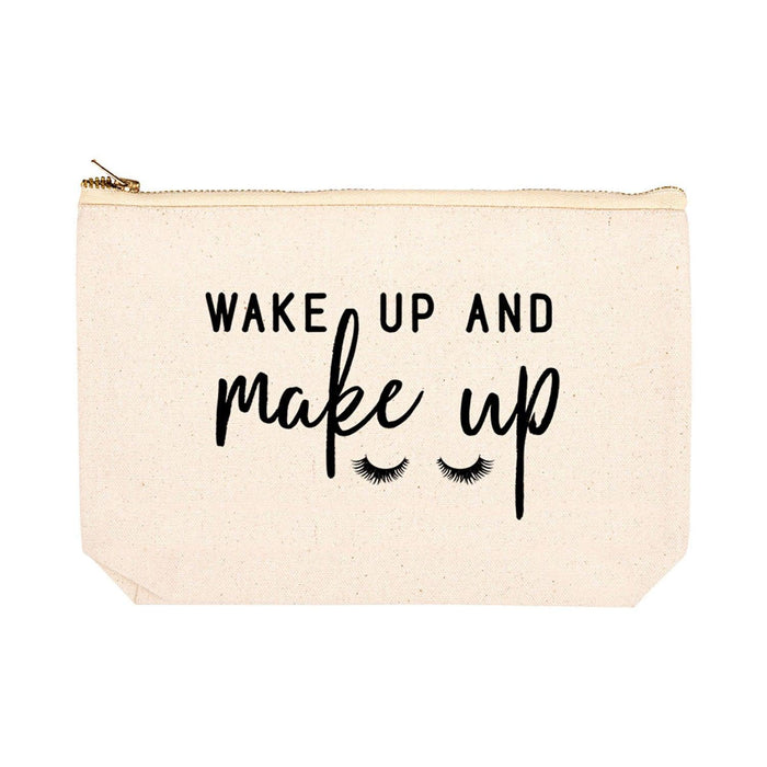Funny Makeup Bag Canvas Cosmetic Bag with Zipper Makeup Pouch Design 1-Set of 1-Andaz Press-Wake Up And Make Up-