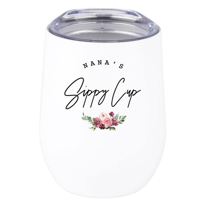 Funny Mother's Day Wine Tumbler with Lid 12 Oz Stemless Stainless Steel Insulated-Set of 1-Andaz Press-Nana's Sippy Cup-