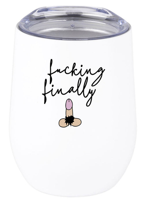 Funny Penis Wine Tumbler with Lid 12oz Stemless Stainless Steel Insulated Tumbler - 6 Designs-Set of 1-Andaz Press-Fucking Finally-