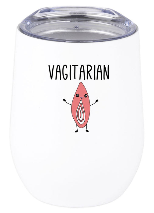 Funny Penis Wine Tumbler with Lid 12oz Stemless Stainless Steel Insulated Tumbler - 6 Designs-Set of 1-Andaz Press-Vagitarian-
