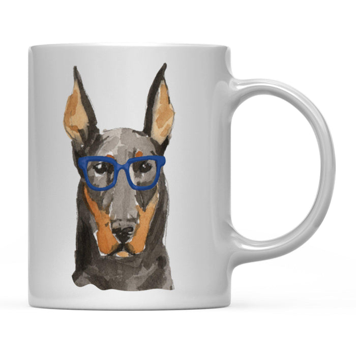Funny Preppy Dog Art Coffee Mug-Set of 1-Andaz Press-Doberman in Blue Glasses-