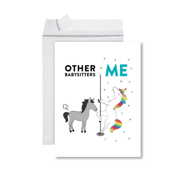 Funny Quirky All Occasion Jumbo Card, Horse Unicorn, Blank Greeting Card with Envelope, Design 1-Set of 1-Andaz Press-Babysitters-