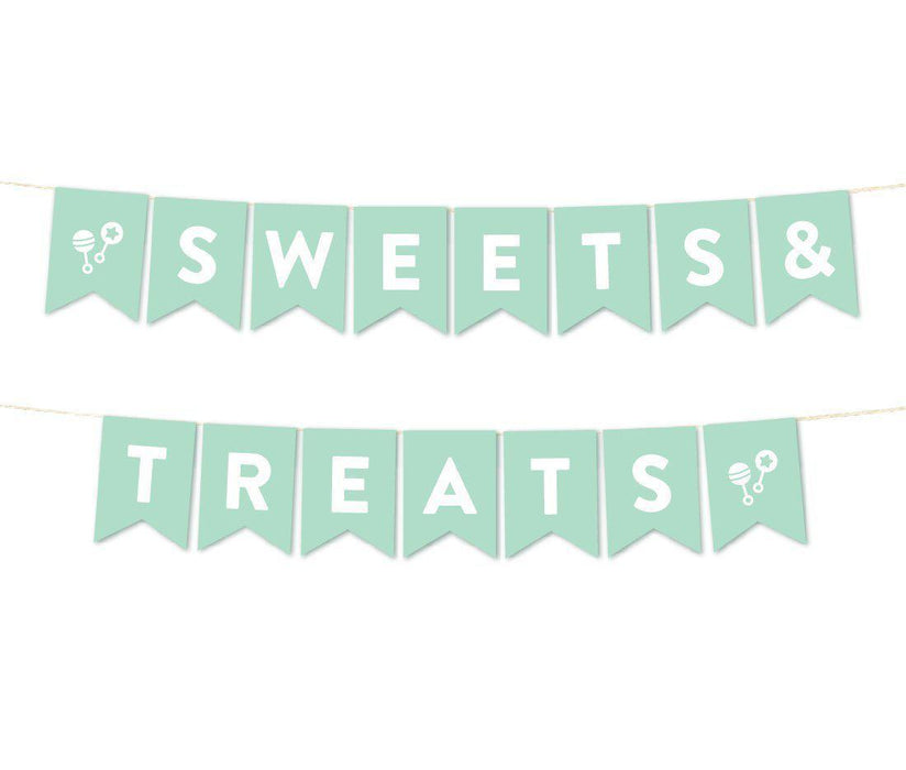 Gender Neutral Baby Shower Pennant Garland Party Banner-Set of 1-Andaz Press-Mint Green-Sweets & Treats-
