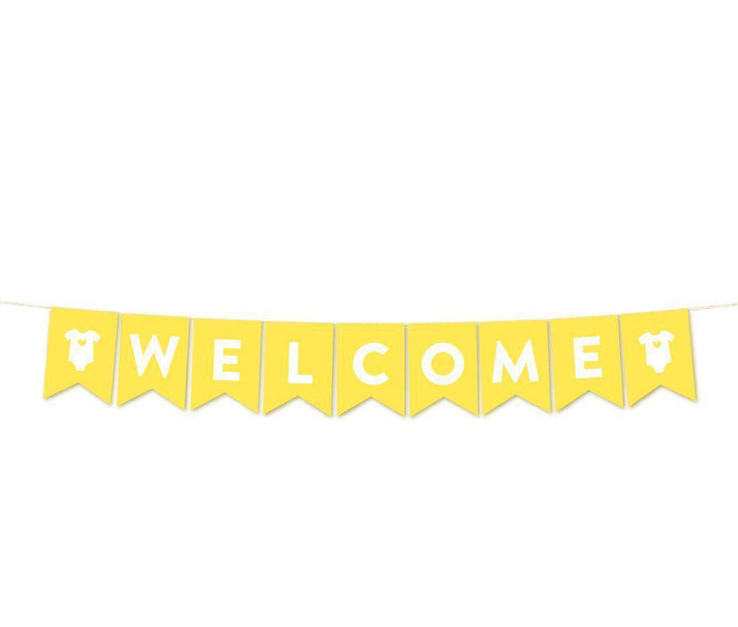 Gender Neutral Baby Shower Pennant Garland Party Banner-Set of 1-Andaz Press-Yellow-Welcome-