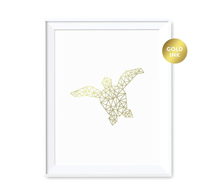 Geometric Animal Origami Wall Art Metallic Gold Ink Print-Set of 1-Andaz Press-Turtle-