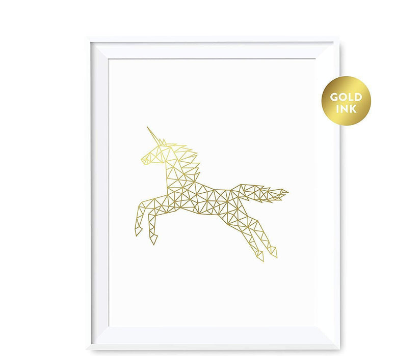 Geometric Animal Origami Wall Art Metallic Gold Ink Print-Set of 1-Andaz Press-Unicorn-