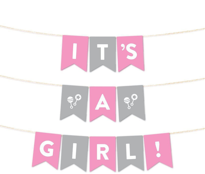 Girl Baby Shower Hanging Pennant Garland Party Banner-Set of 1-Andaz Press-Gray-It's A Girl!-