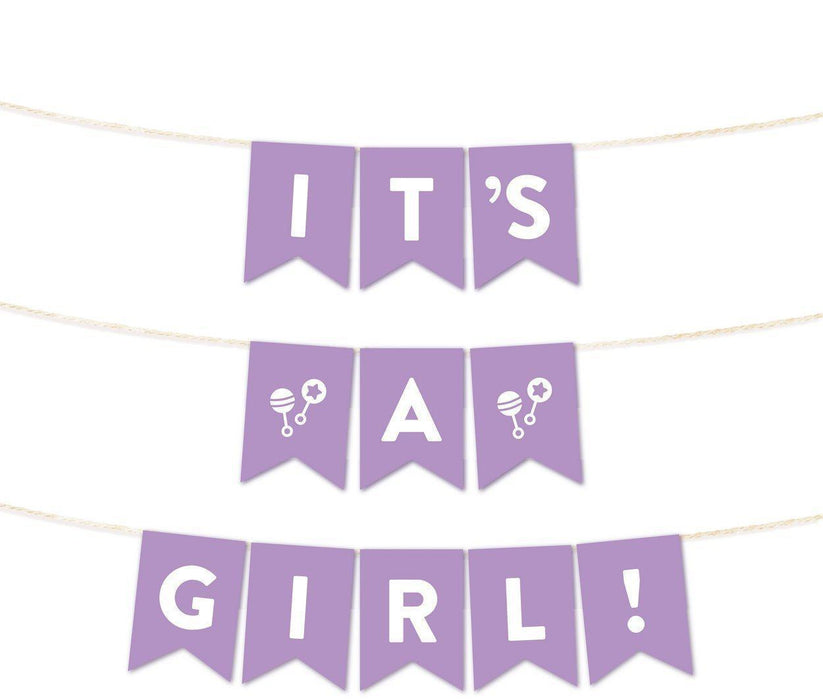 Girl Baby Shower Hanging Pennant Garland Party Banner-Set of 1-Andaz Press-Lavender-It's A Girl!-