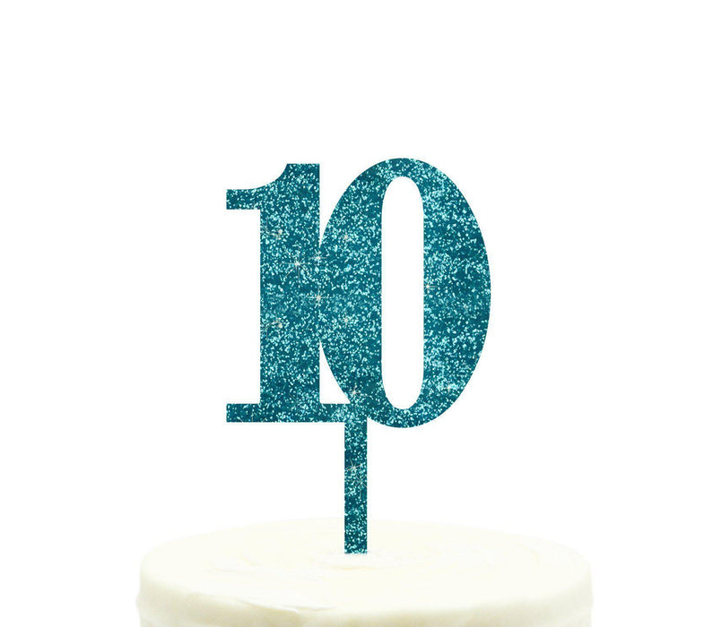 Glitter Acrylic Number Birthday Cake Toppers-Set of 1-Andaz Press-Aqua-10-
