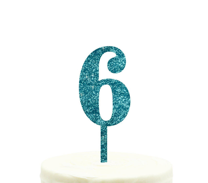 Glitter Acrylic Number Birthday Cake Toppers-Set of 1-Andaz Press-Aqua-6-