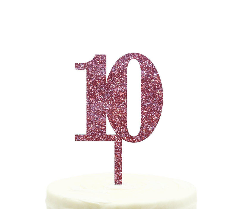 Glitter Acrylic Number Birthday Cake Toppers-Set of 1-Andaz Press-Pink-10-