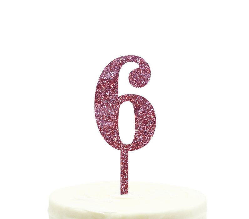 Glitter Acrylic Number Birthday Cake Toppers-Set of 1-Andaz Press-Pink-6-