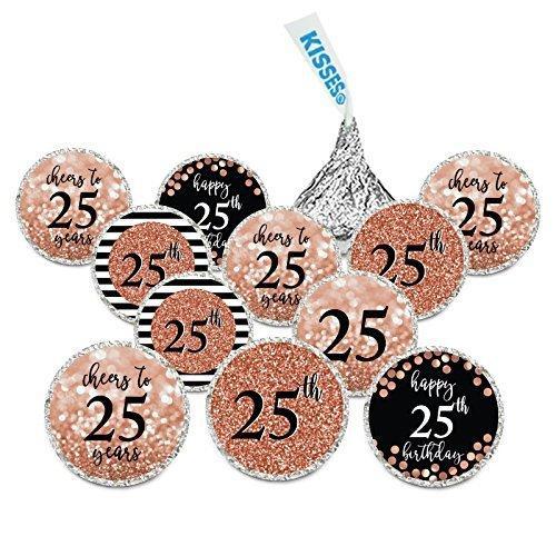 Glitzy Faux Rose Gold Glitter Milestone Chocolate Drop Labels-Set of 216-Andaz Press-Cheers to 25 Years-