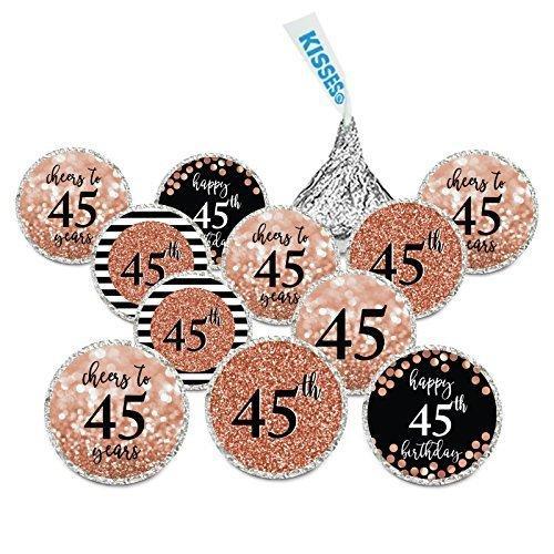 Glitzy Faux Rose Gold Glitter Milestone Chocolate Drop Labels-Set of 216-Andaz Press-Cheers to 45 Years-