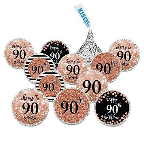 Glitzy Faux Rose Gold Glitter Milestone Chocolate Drop Labels-Set of 216-Andaz Press-Cheers to 90 Years-