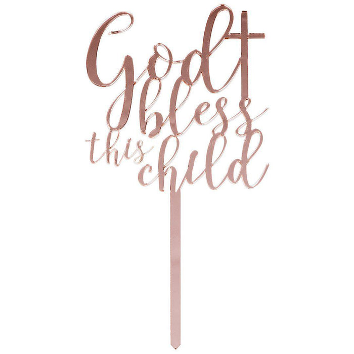 God Bless This Child Baptism Mirror Acrylic Cake Toppers-Set of 1-Andaz Press-Rose Gold-