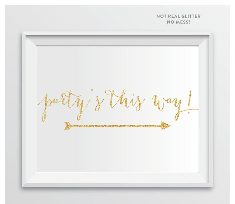Gold Faux Glitter Wedding Party Directional Signs, Double-Sided Big Arrow-Set of 1-Andaz Press-Party's This Way-