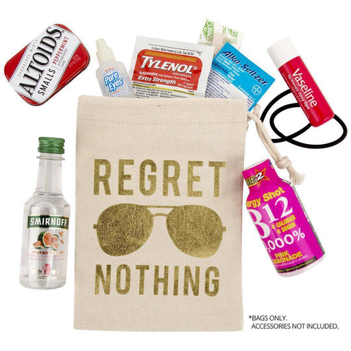 Gold Foil Regret Nothing Hangover Recovery Kit Bags-Set of 10-Andaz Press-