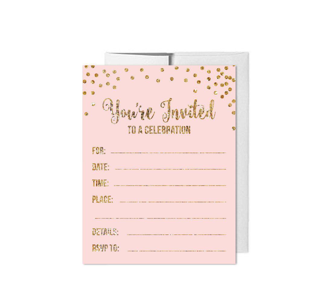 Gold Glitter 1st Birthday Blank Party Invitations with Envelopes-Set of 20-Andaz Press-Pink-