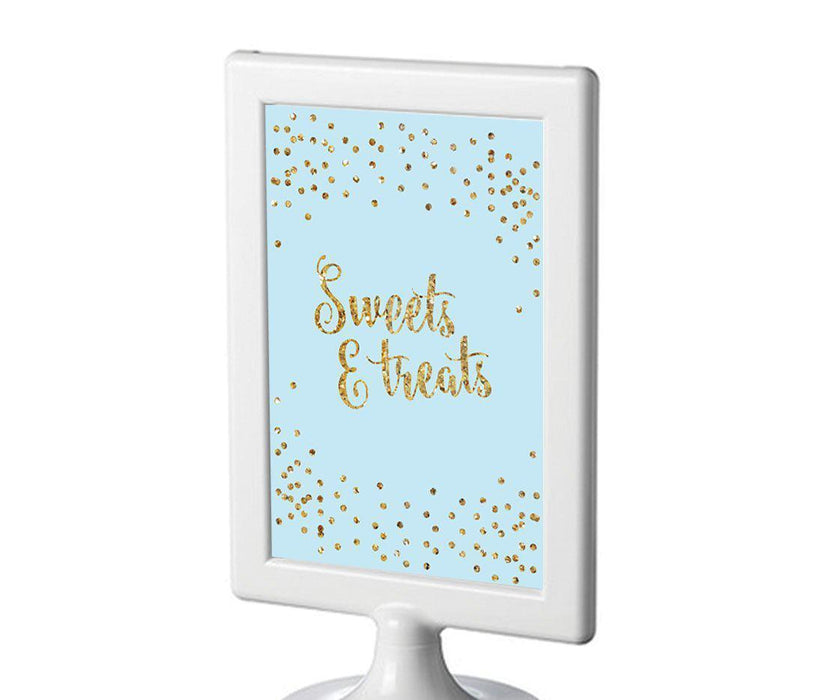 Gold Glitter 1st Birthday Framed Party Sign-Set of 1-Andaz Press-Light Blue-Sweets & Treats-