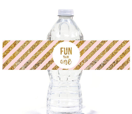 Gold Glitter 1st Birthday Water Bottle Label Stickers-Set of 20-Andaz Press-Pink-