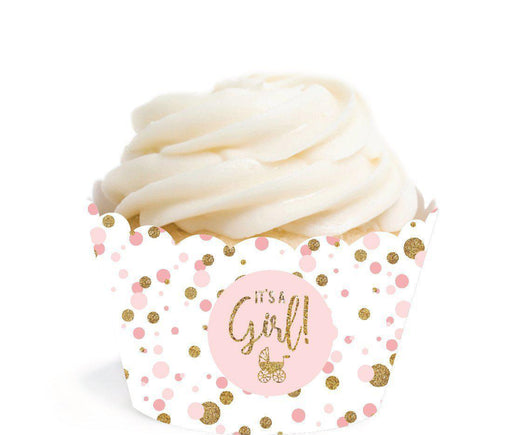 Gold Glitter Baby Shower Cupcake Wrappers-Set of 24-Andaz Press-Blush Pink-