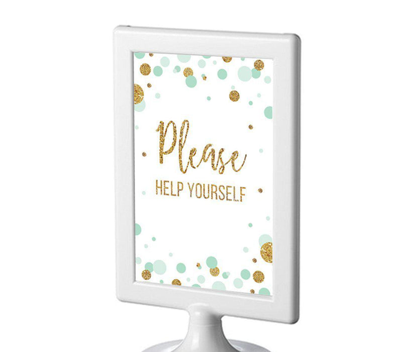 Gold Glitter Baby Shower Framed Party Signs-Set of 1-Andaz Press-Mint Green-Please Help Yourself-