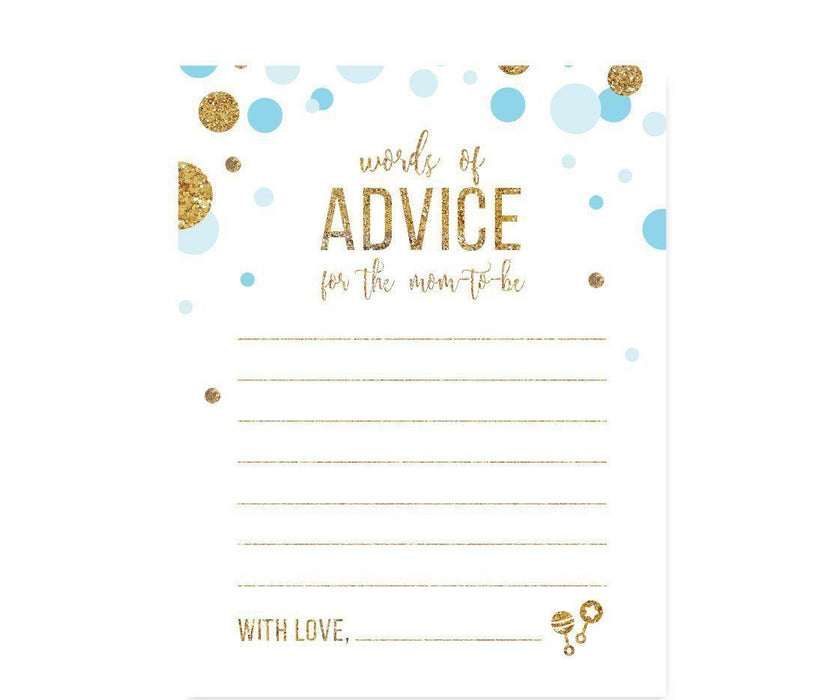 Gold Glitter Baby Shower Games & Activities-Set of 20-Andaz Press-Baby Blue-Advice for Mom & Dad-