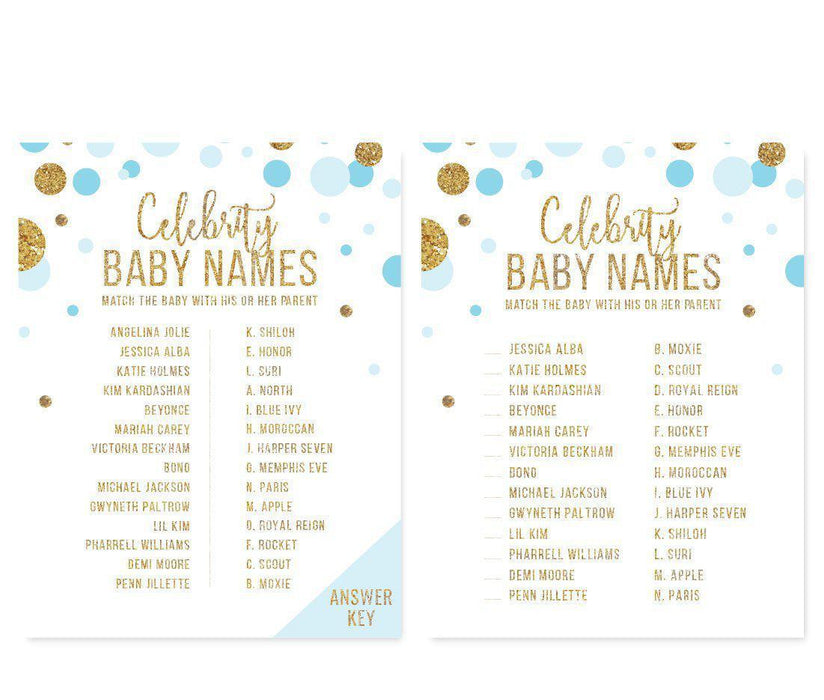 Gold Glitter Baby Shower Games & Activities-Set of 20-Andaz Press-Baby Blue-Celebrity Name Game-
