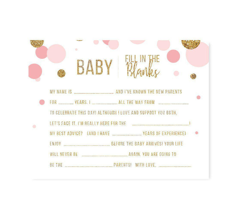 Gold Glitter Baby Shower Games & Activities-Set of 20-Andaz Press-Blush Pink-Baby Fill in the Blanks-