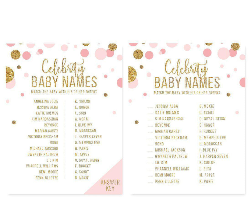 Gold Glitter Baby Shower Games & Activities-Set of 20-Andaz Press-Blush Pink-Celebrity Name Game-