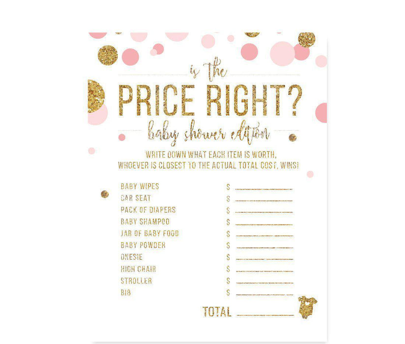 Gold Glitter Baby Shower Games & Activities-Set of 20-Andaz Press-Blush Pink-Is The Price Right? Game-