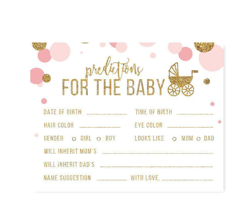 Gold Glitter Baby Shower Games & Activities-Set of 20-Andaz Press-Blush Pink-Predictions for Baby-