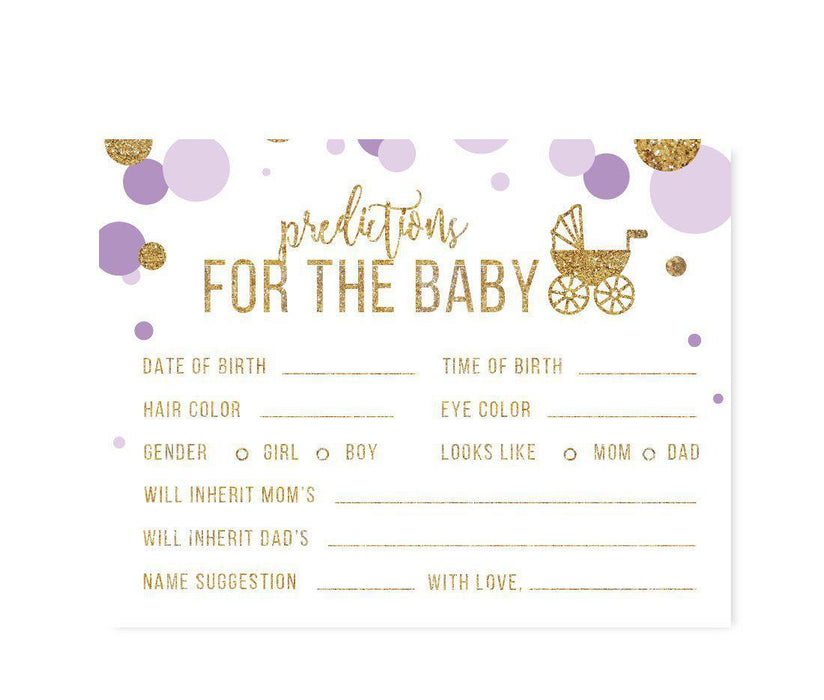 Gold Glitter Baby Shower Games & Activities-Set of 20-Andaz Press-Lavender-Predictions for Baby-