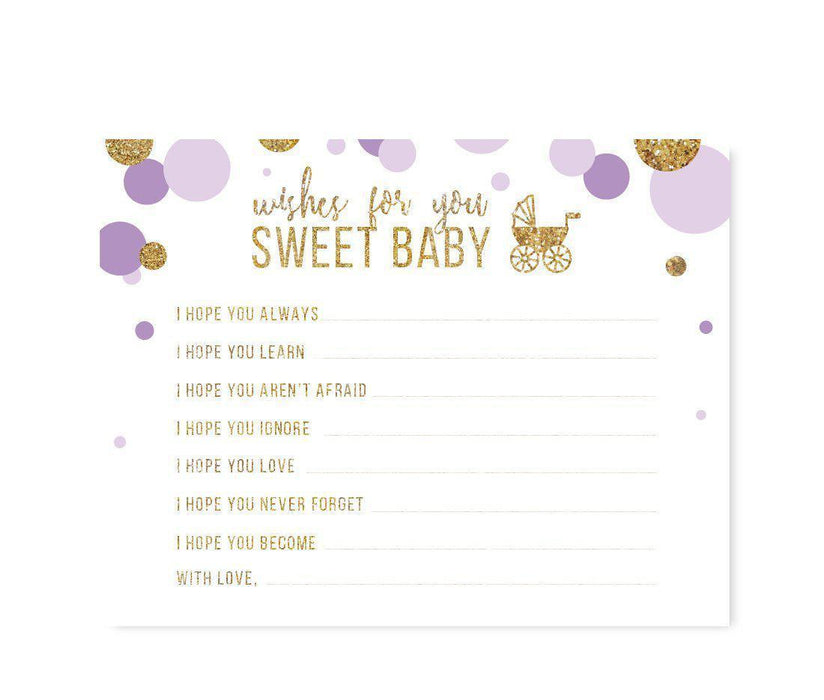 Gold Glitter Baby Shower Games & Activities-Set of 20-Andaz Press-Lavender-Wishes for Baby-