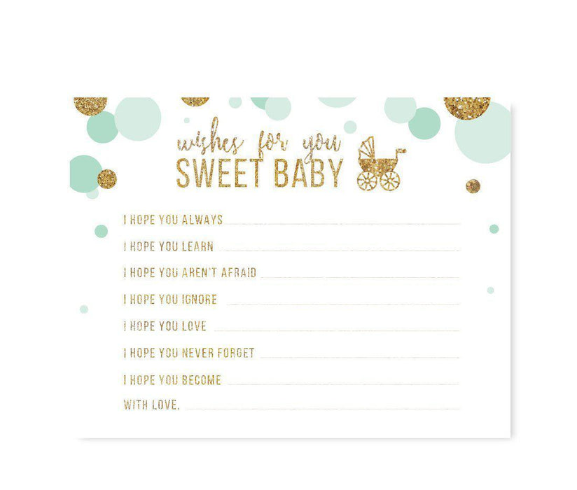 Gold Glitter Baby Shower Games & Activities-Set of 20-Andaz Press-Mint Green-Wishes for Baby-