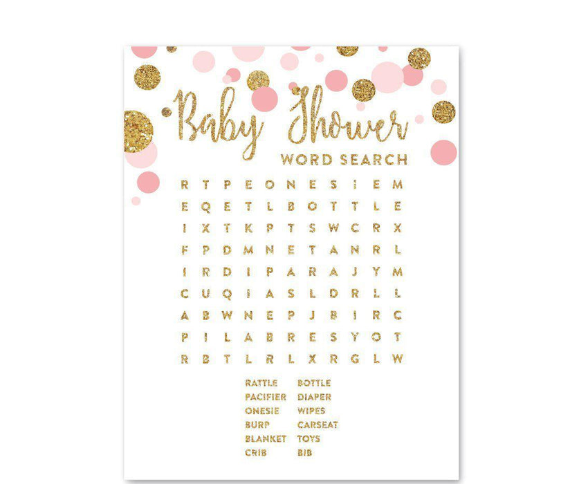 Gold Glitter Baby Shower Games & Activities, Word Search Cards-Set of 20-Andaz Press-Cherry Blossom Pink-